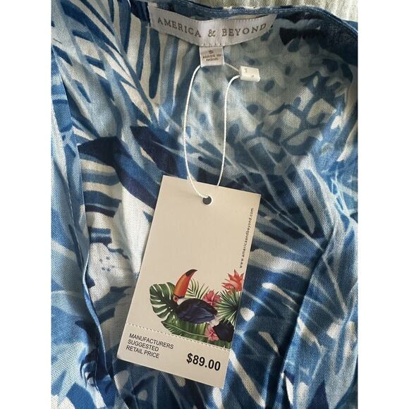 New America & Beyond Blue Floral Print Maxi Dress Swim Cover up Small MSRP $89 - Picture 3 of 4